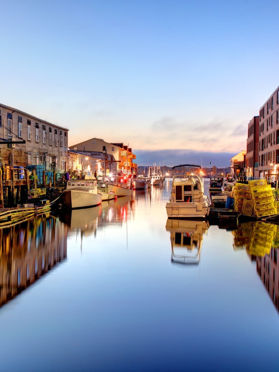 Portland Maine harbor at dusk