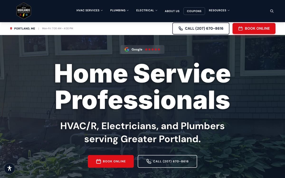 Aces Highlands homepage, desktop