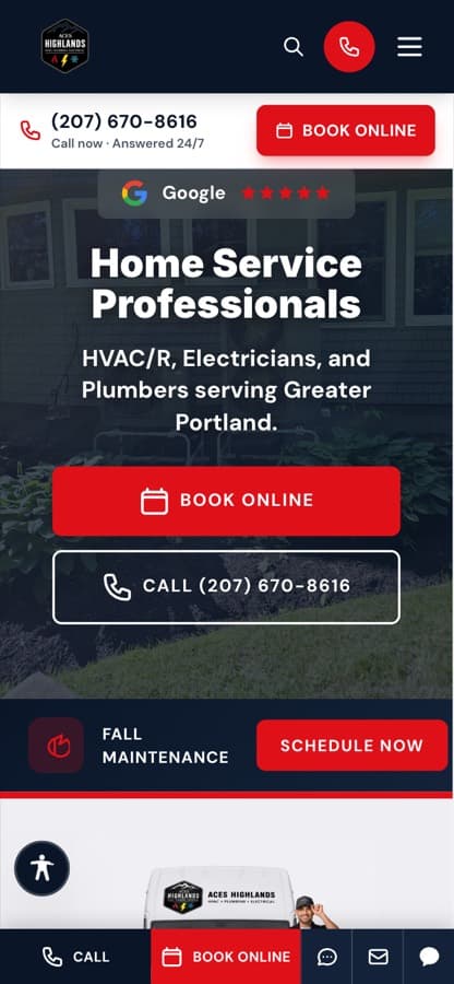 Aces Highlands homepage, phone