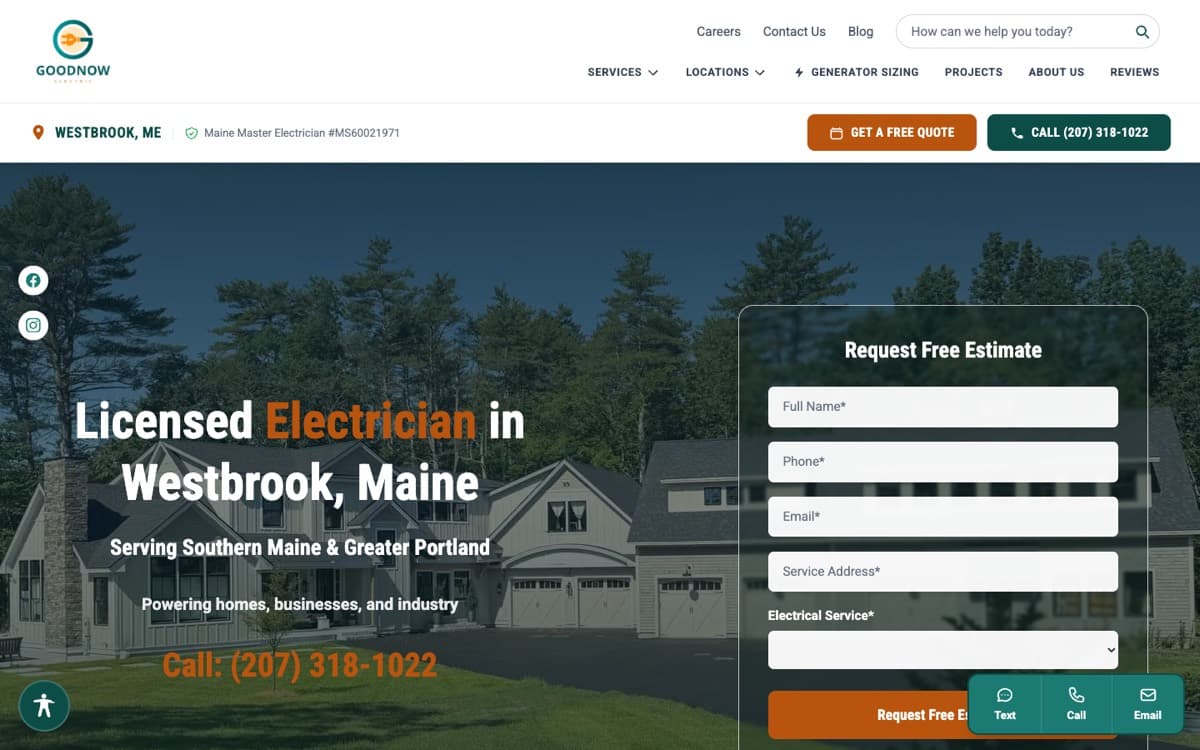 Goodnow Electric homepage, desktop