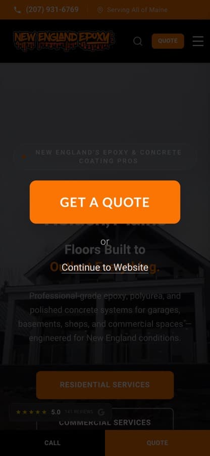 New England Epoxy homepage, phone